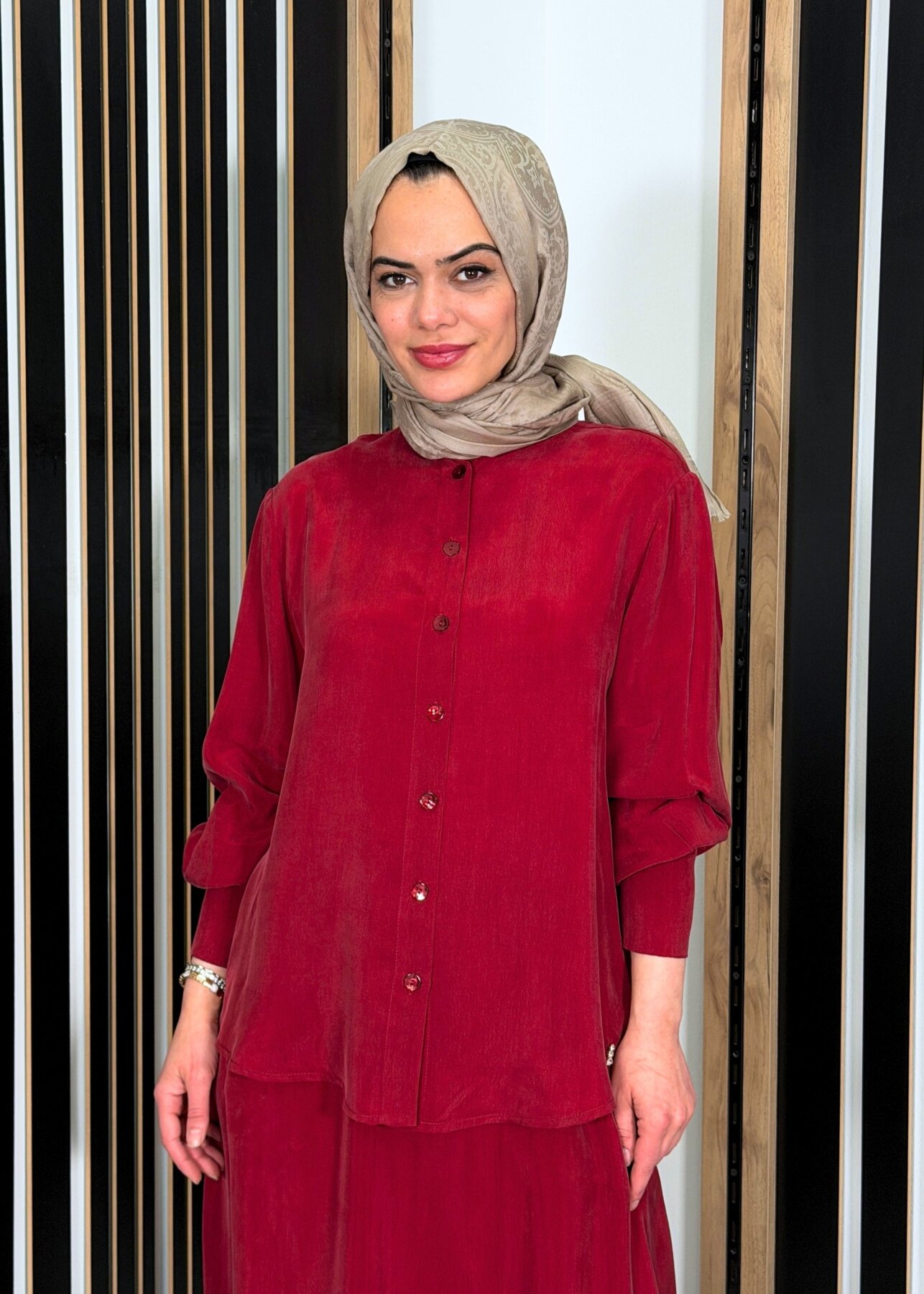 Miss Dalida Hakim Yaka Cupro Tunik Cherry - 3