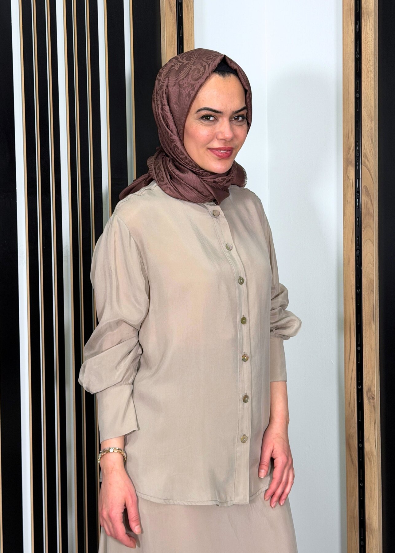 Miss Dalida Hakim Yaka Cupro Tunik Stone - 3