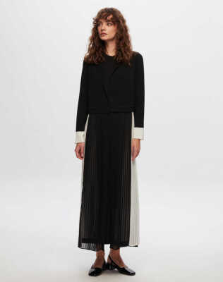 Miss Dalida İki Renkli Kolsuz Triko Elbise BLACK - 1