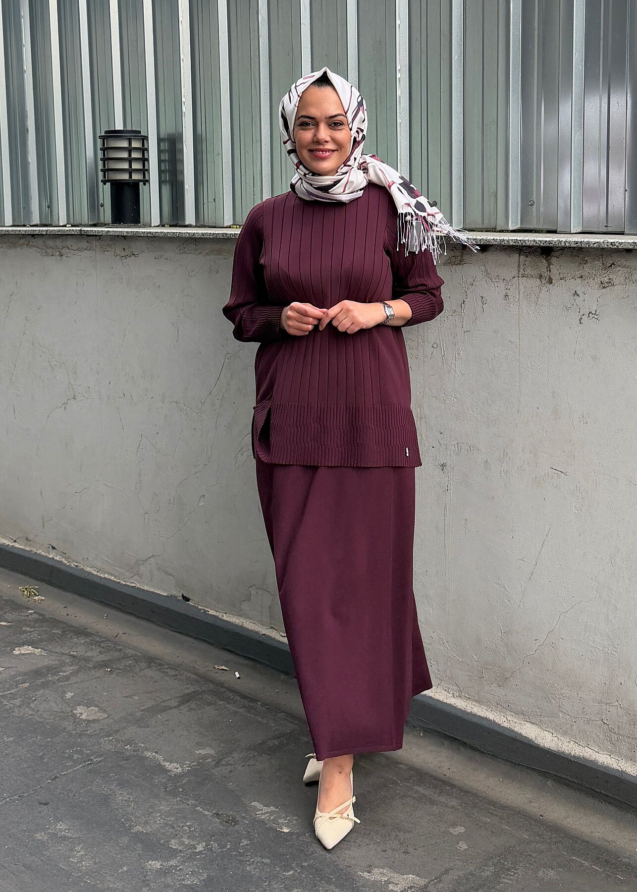 Miss Dalida Kalın Fitilli Beli Lastikli Tunik Oubergine - 1