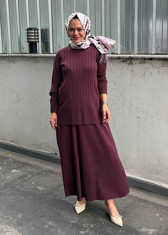 Miss Dalida Kalın Fitilli Beli Lastikli Tunik Oubergine - 3