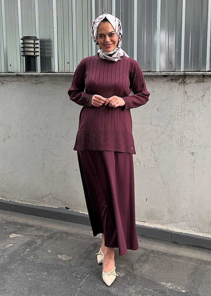 Miss Dalida Kalın Fitilli Beli Lastikli Tunik Oubergine - 5