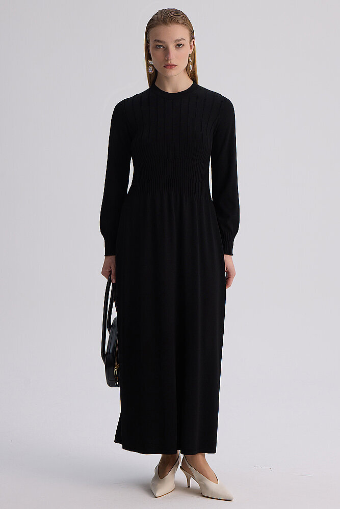 Miss Dalida Kalın Fitilli Triko Elbise BLACK