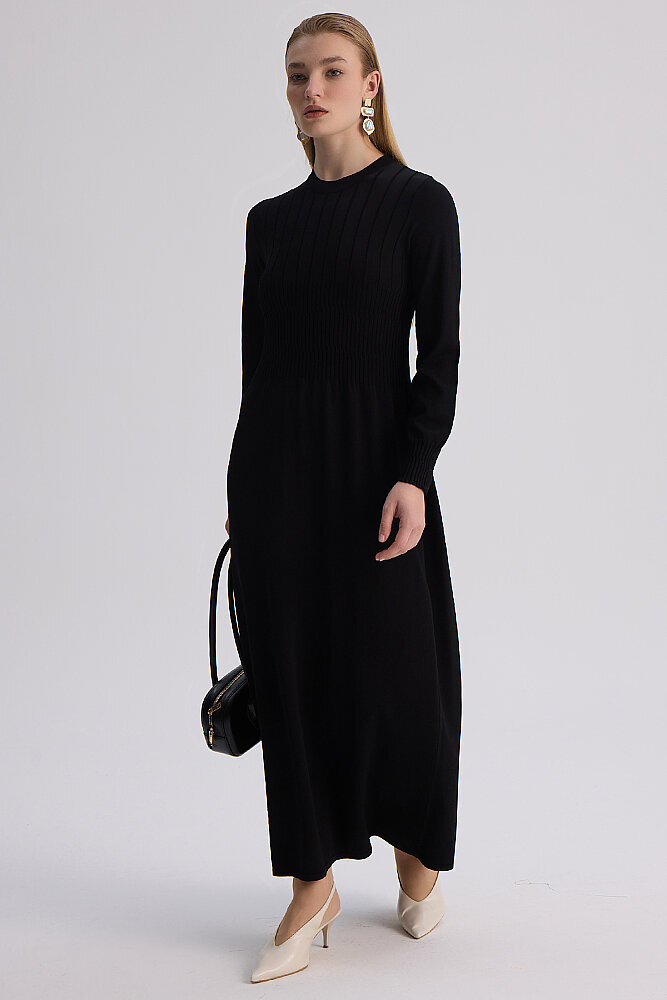 Miss Dalida Kalın Fitilli Triko Elbise BLACK - 2