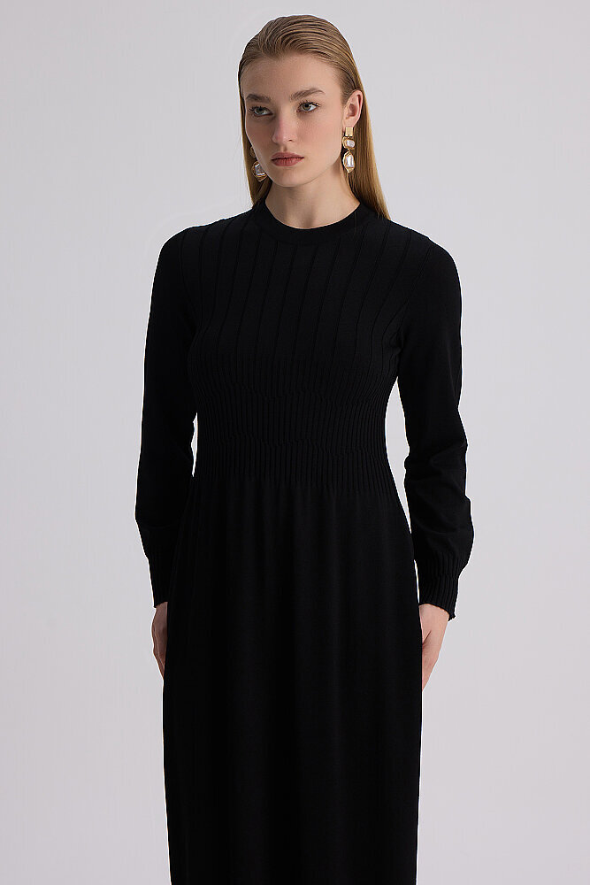 Miss Dalida Kalın Fitilli Triko Elbise BLACK - 3