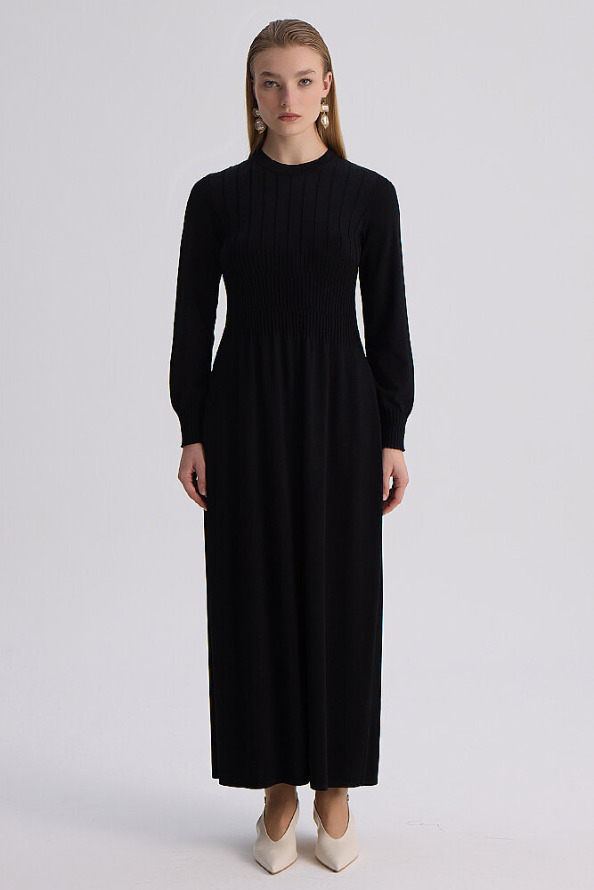 Miss Dalida Kalın Fitilli Triko Elbise BLACK - 4