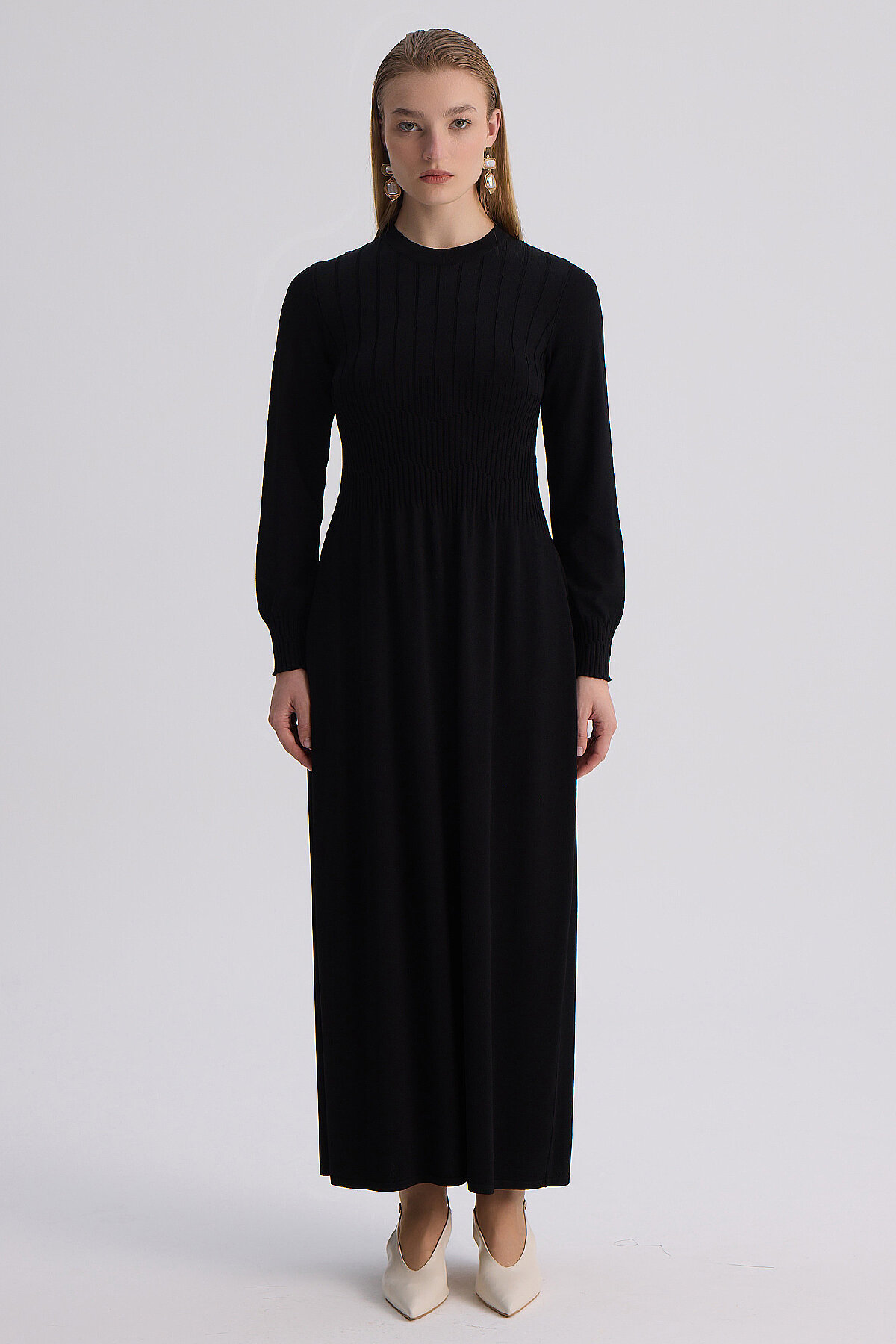 Miss Dalida Kalın Fitilli Triko Elbise BLACK - 4