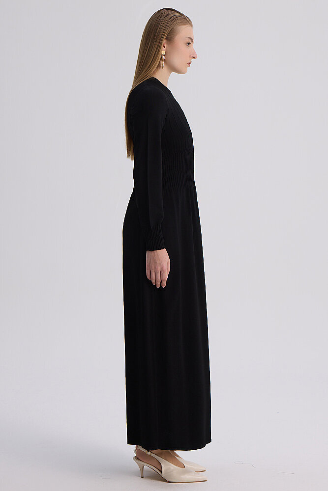 Miss Dalida Kalın Fitilli Triko Elbise BLACK - 5