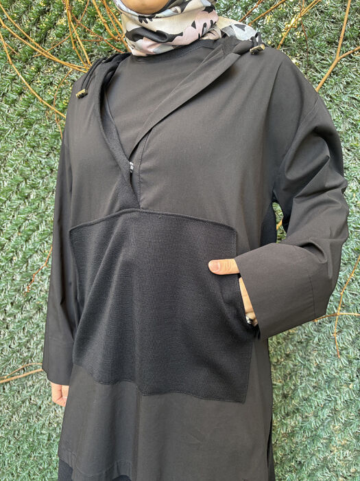 Miss Dalida Kapişonlu Poplin Detaylı Tunik SİYAH - 2
