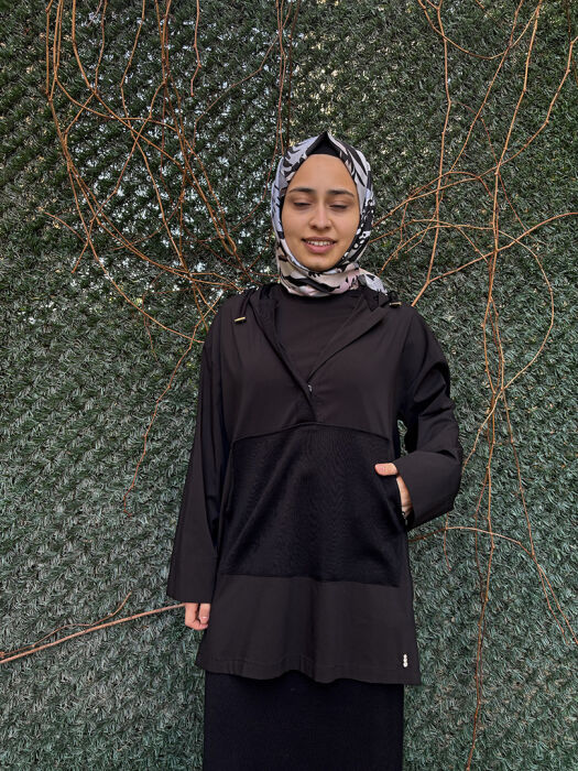Miss Dalida Kapişonlu Poplin Detaylı Tunik SİYAH - 3