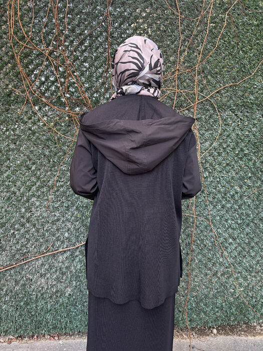 Miss Dalida Kapişonlu Poplin Detaylı Tunik SİYAH - 4