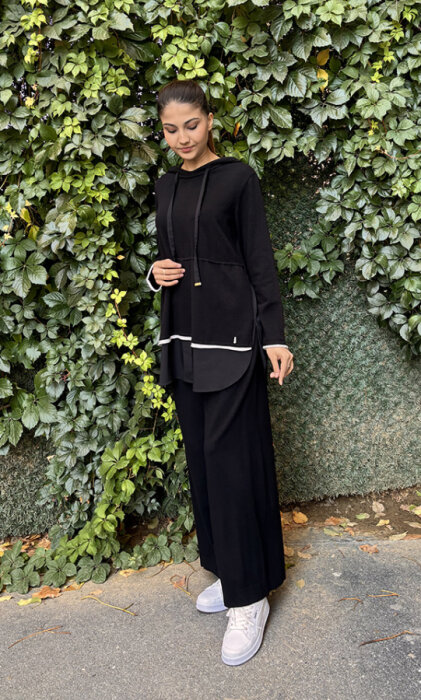 Miss Dalida Kapüşonlu Triko Tunik BLACK - 3