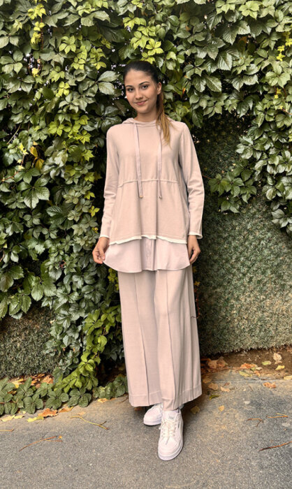 Miss Dalida Kapüşonlu Triko Tunik Stone - 1