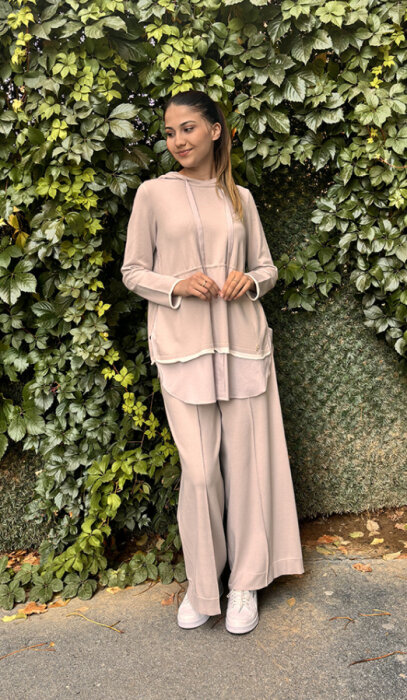 Miss Dalida Kapüşonlu Triko Tunik Stone - 2