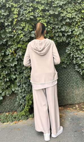 Miss Dalida Kapüşonlu Triko Tunik Stone - 4