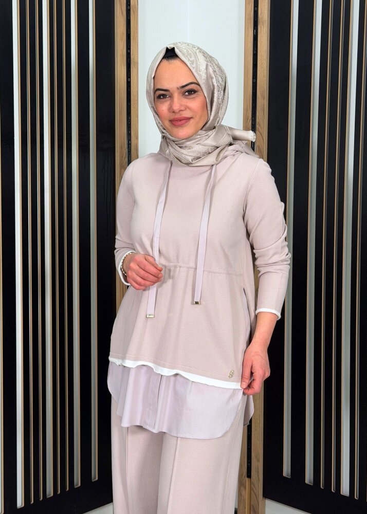 Miss Dalida Kapüşonlu Triko Tunik Stone