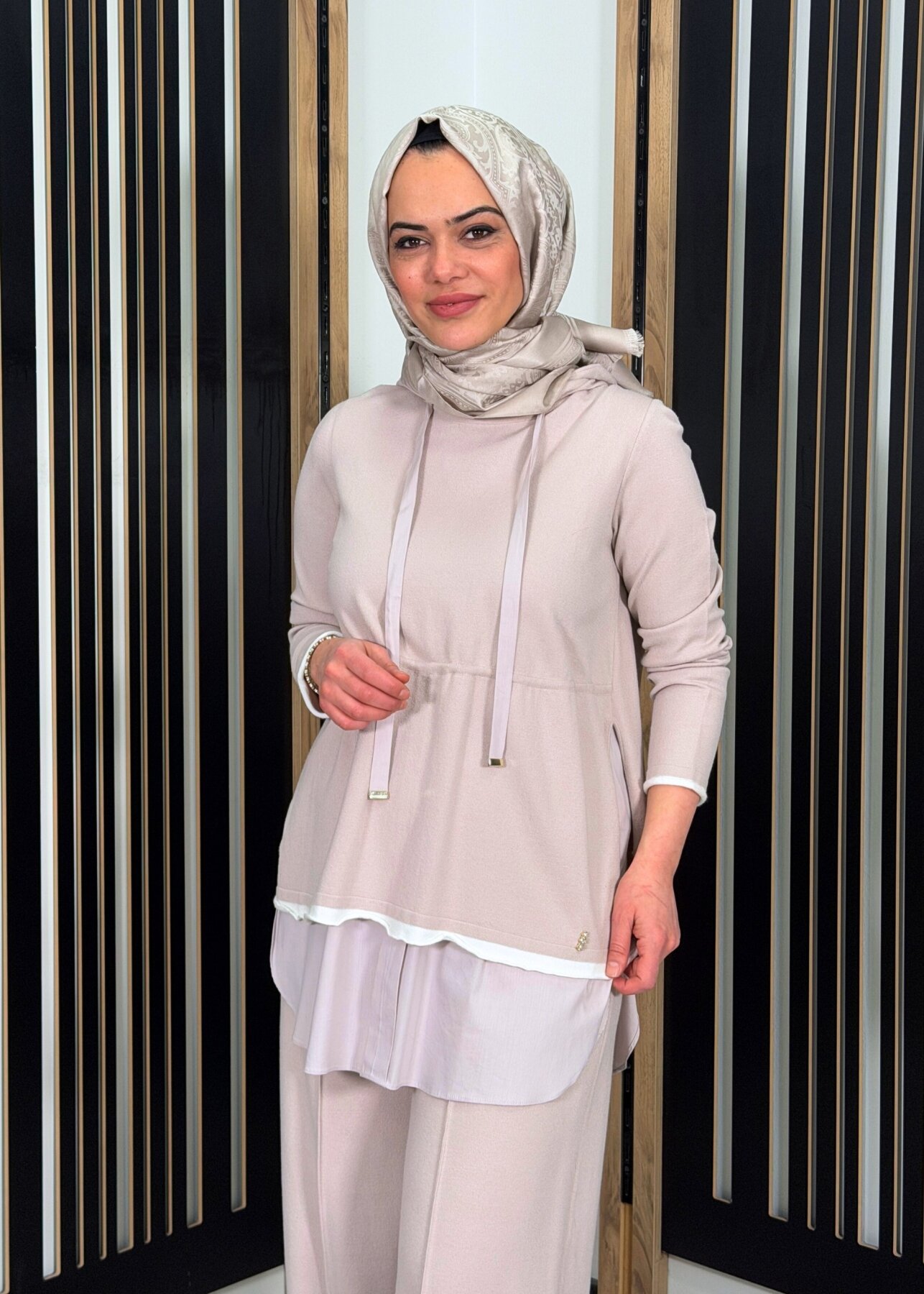 Miss Dalida Kapüşonlu Triko Tunik Stone - 1