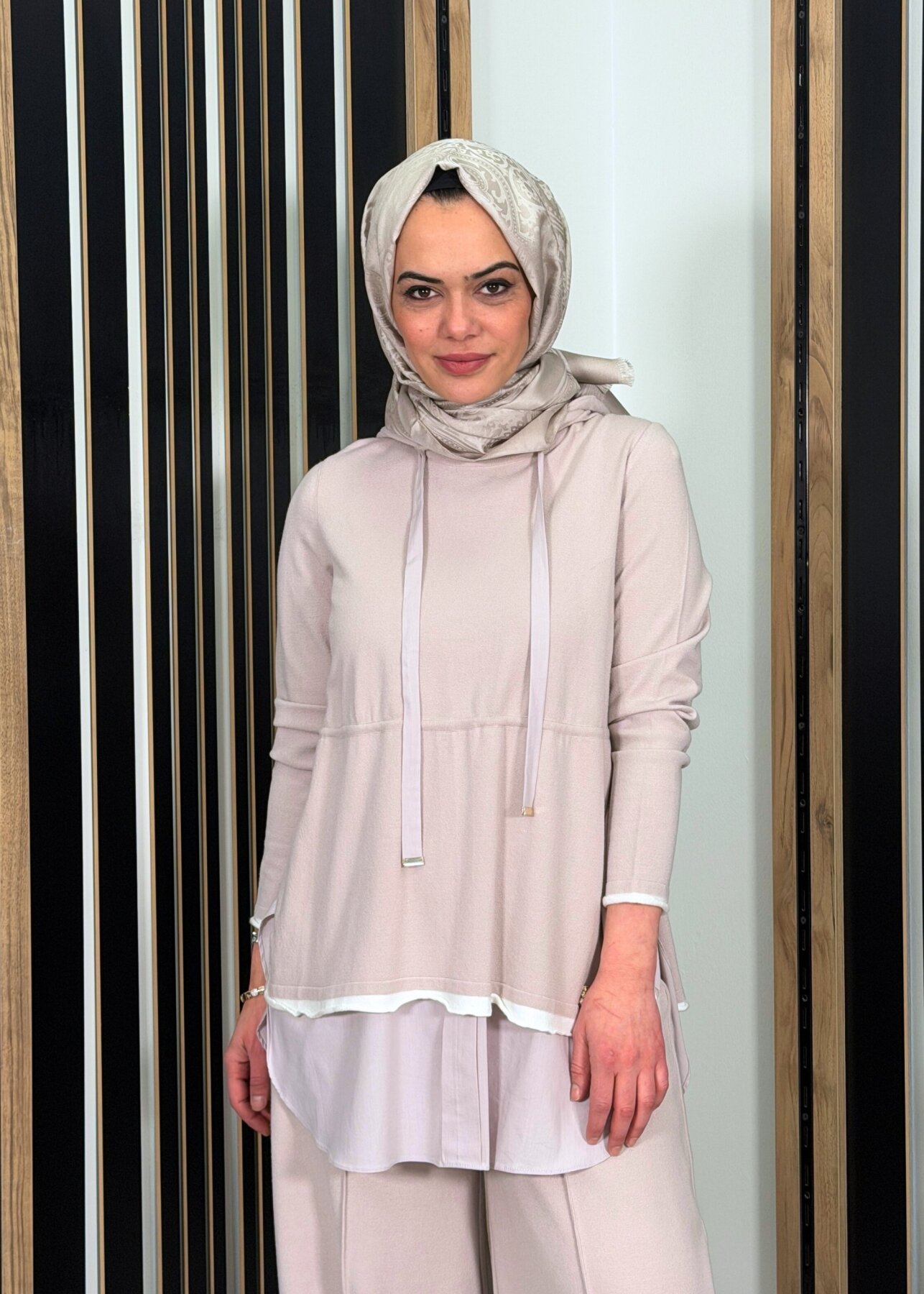 Miss Dalida Kapüşonlu Triko Tunik Stone - 2