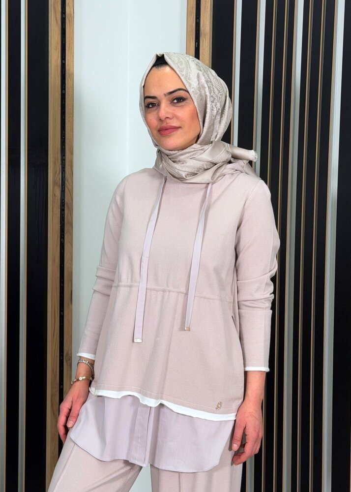 Miss Dalida Kapüşonlu Triko Tunik Stone - 3