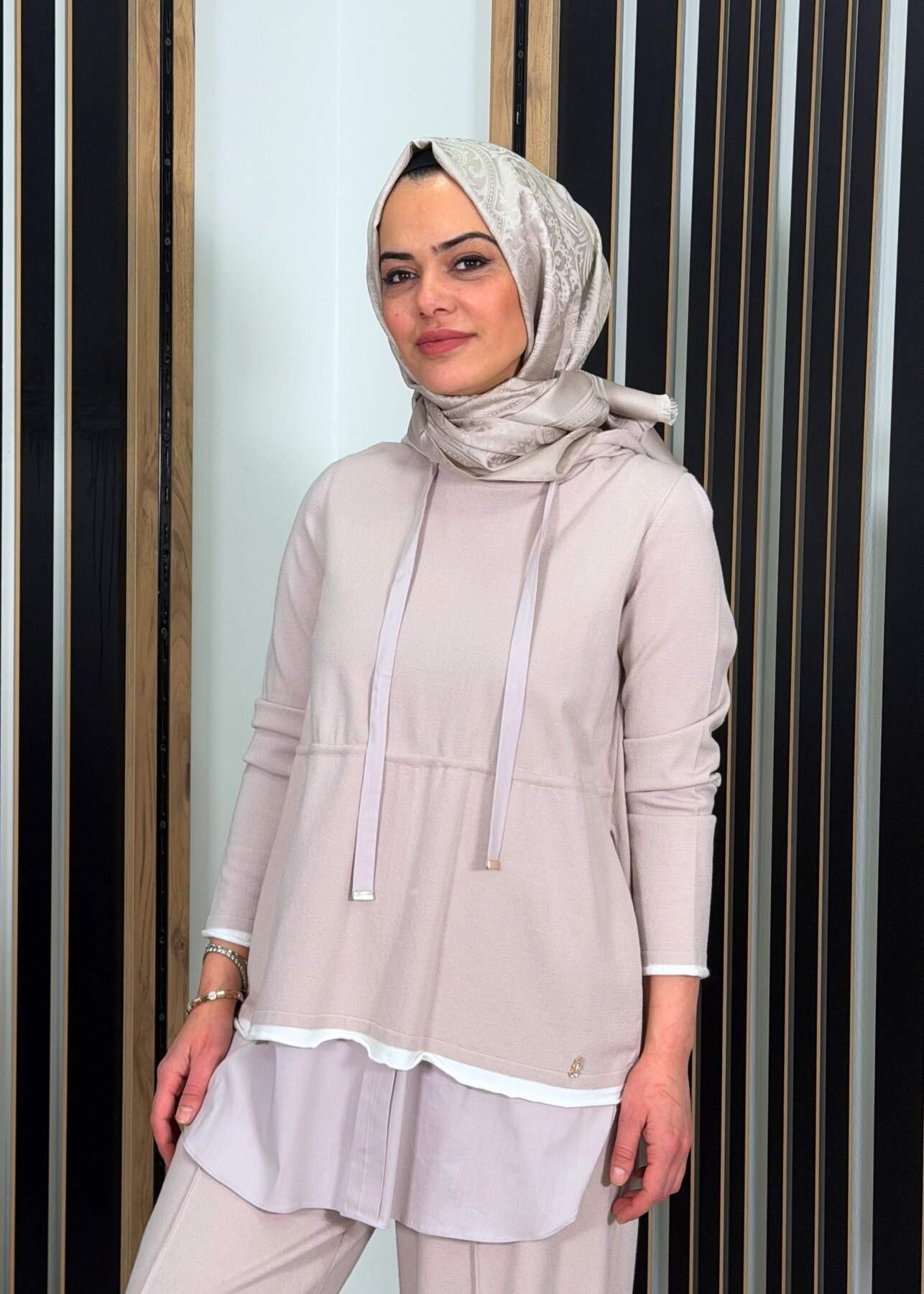 Miss Dalida Kapüşonlu Triko Tunik Stone - 3