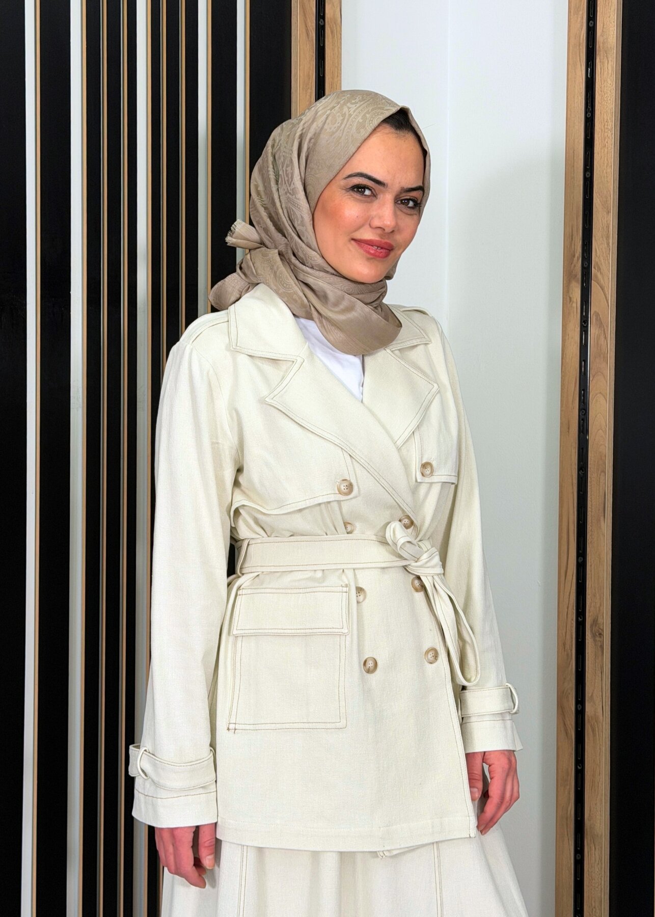 Miss Dalida Kargo Cepli Denim Ceket EKRU - 3