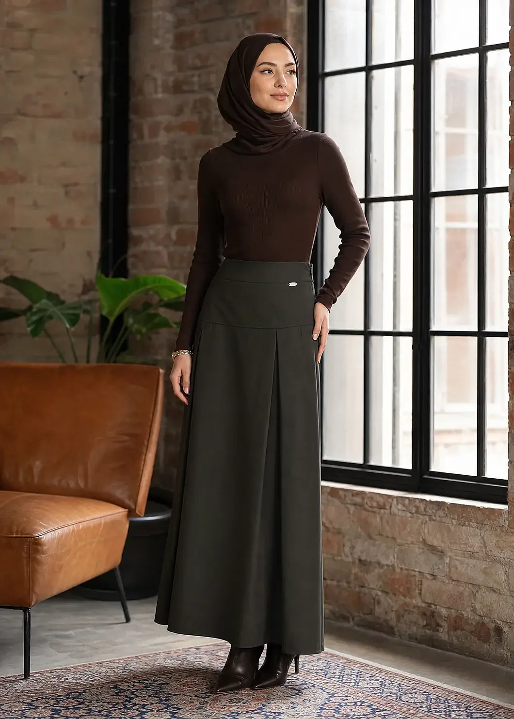 Miss Dalida Kemer Detaylı Pamuklu Kumaş Etek KHAKİ - 1