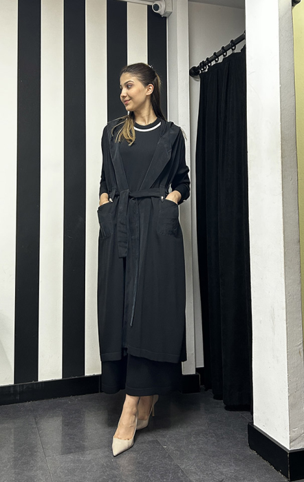 Miss Dalida Kemer Köprülü Düz Renk Hırka SİYAH - 2