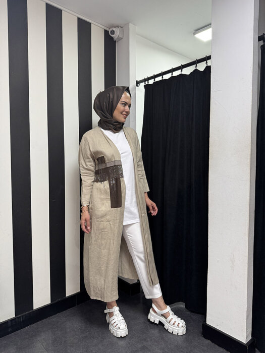 Miss Dalida Keten Taşlı Ceket BEİGE - 3