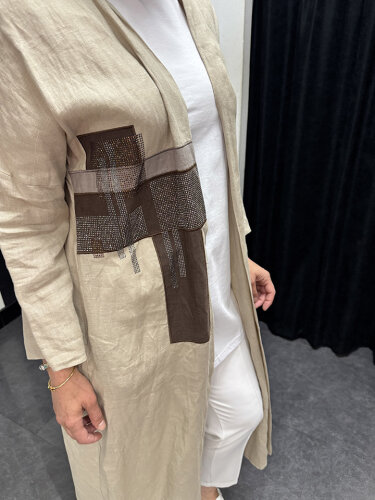 Miss Dalida Keten Taşlı Ceket BEİGE - 4