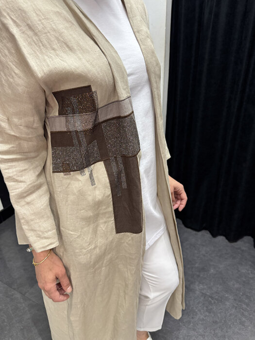 Miss Dalida Keten Taşlı Ceket BEİGE - 4