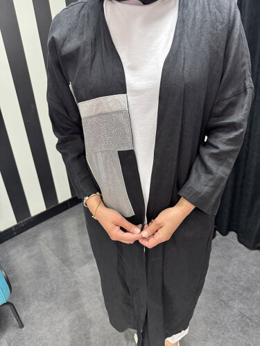 Miss Dalida Keten Taşlı Ceket BLACK - 4