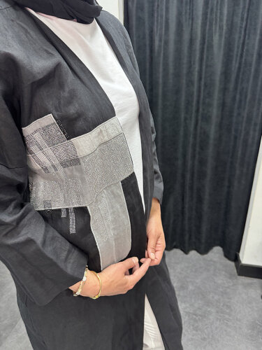 Miss Dalida Keten Taşlı Ceket BLACK - 5