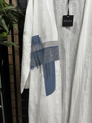 Miss Dalida Keten Taşlı Ceket Ecru/Blue - 4