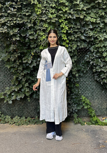 Miss Dalida Keten Taşlı Ceket Ecru/Blue - MİSS DALİDA