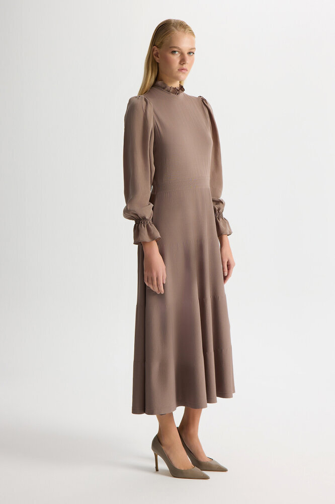 Miss Dalida Kolları Cupro Triko Elbise Cacao Powder - 2