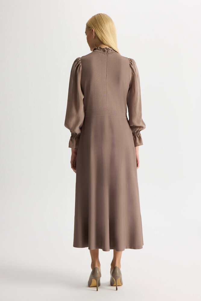 Miss Dalida Kolları Cupro Triko Elbise Cacao Powder - 5