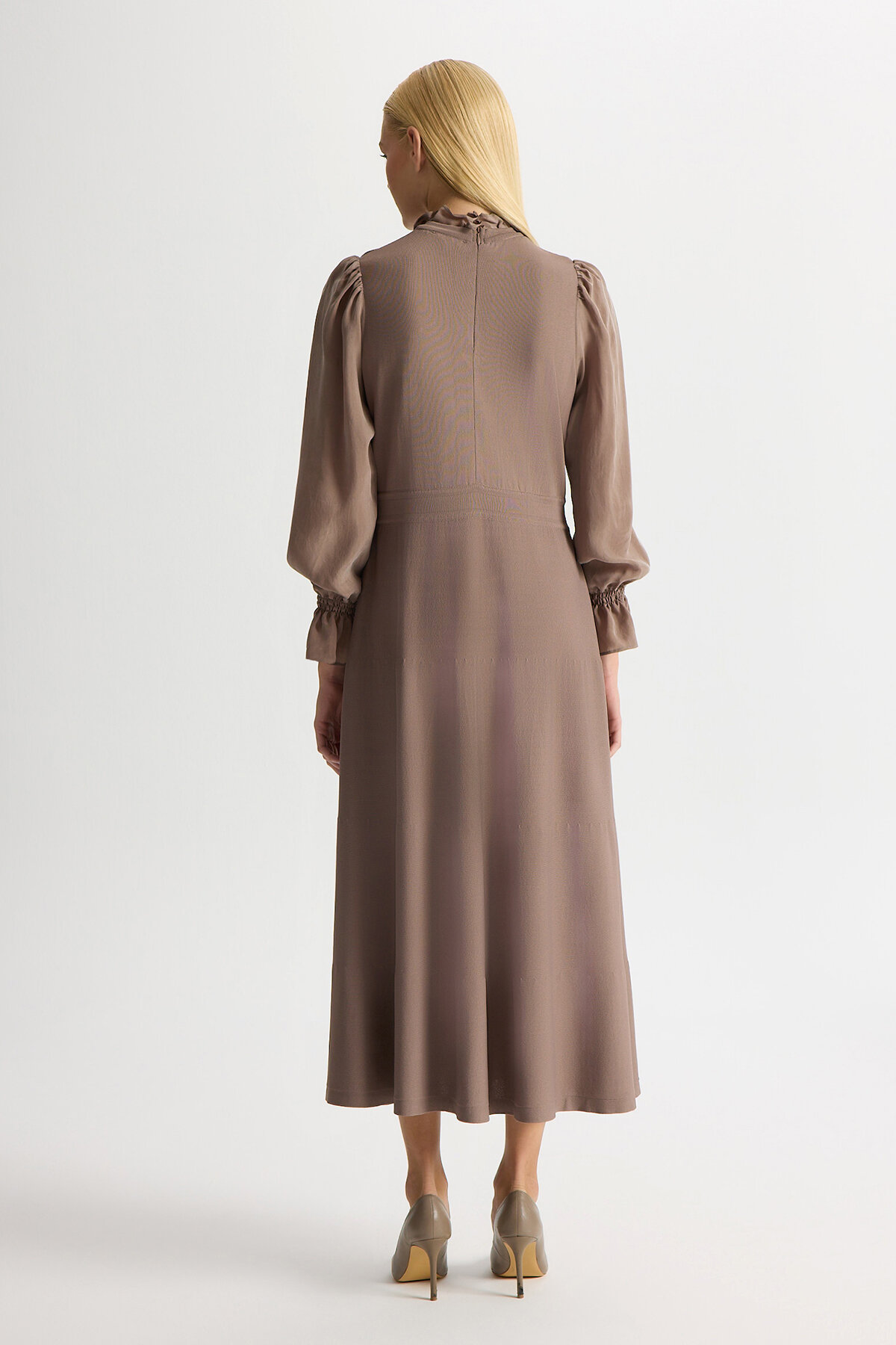 Miss Dalida Kolları Cupro Triko Elbise Cacao Powder - 5