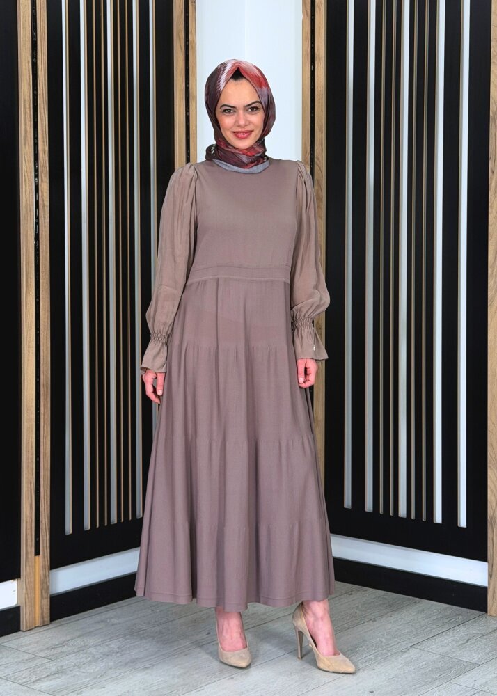 Miss Dalida Kolları Cupro Triko Elbise Cacao Powder 