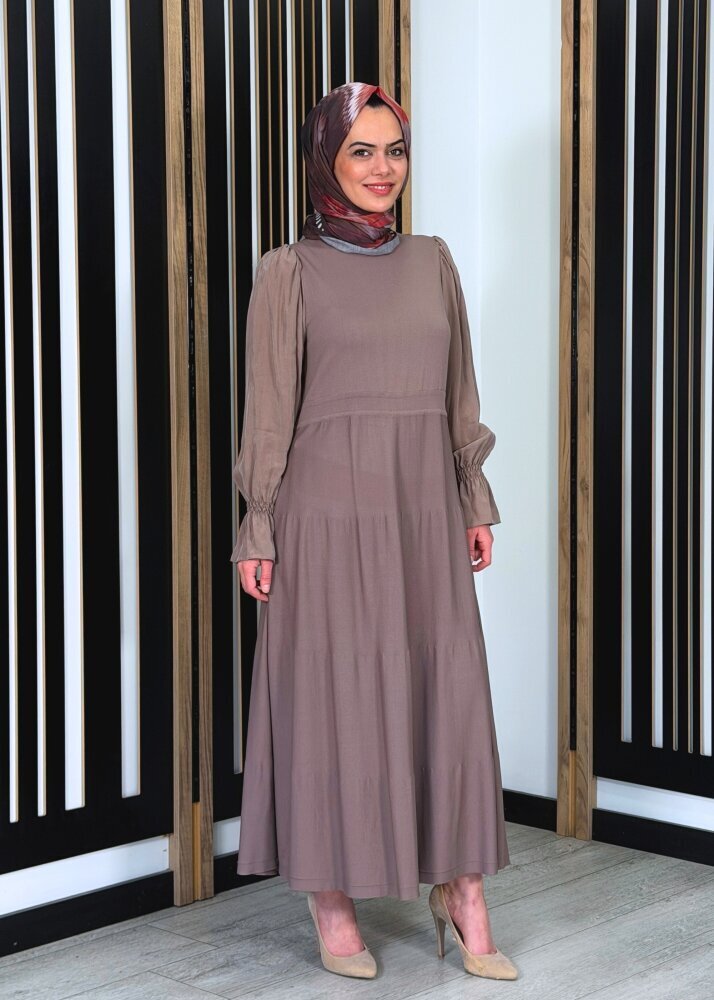 Miss Dalida Kolları Cupro Triko Elbise Cacao Powder - 2