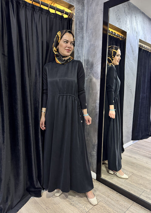 Miss Dalida Kolları Triko Cupra Elbise BLACK - 1