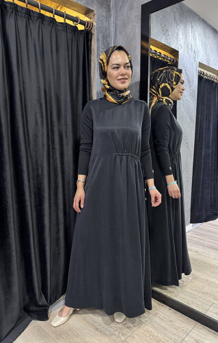 Miss Dalida Kolları Triko Cupra Elbise BLACK - 2