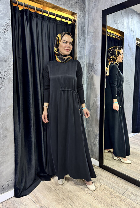 Miss Dalida Kolları Triko Cupra Elbise BLACK - 3