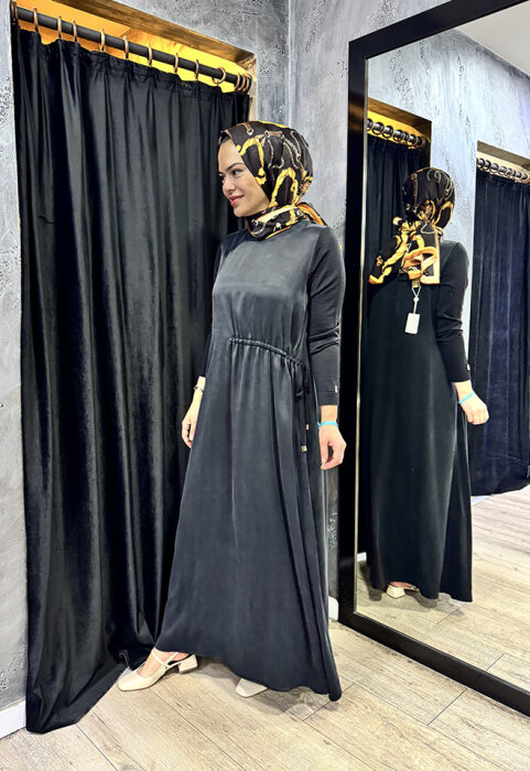 Miss Dalida Kolları Triko Cupra Elbise BLACK - 4