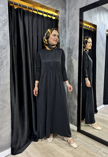 Miss Dalida Kolları Triko Cupra Elbise BLACK - 5