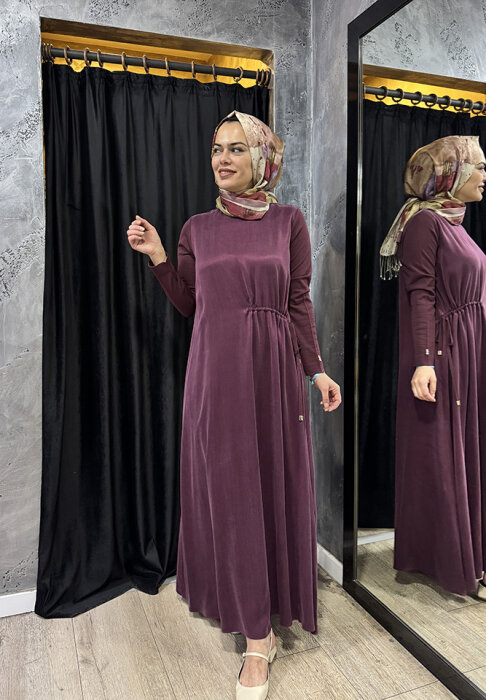 Miss Dalida Kolları Triko Cupra Elbise Plum - 2