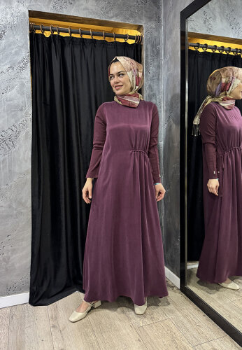 Miss Dalida Kolları Triko Cupra Elbise Plum - 3