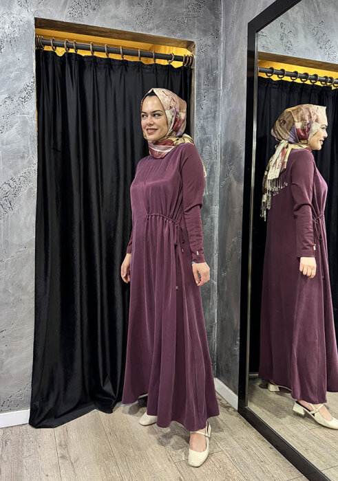 Miss Dalida Kolları Triko Cupra Elbise Plum - 4