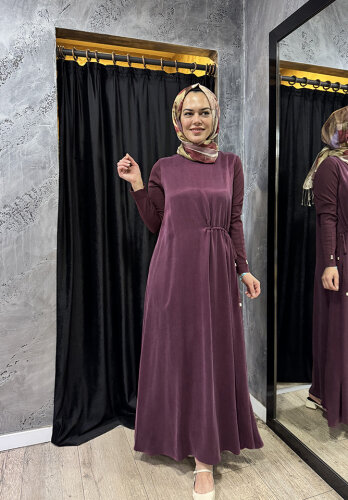 Miss Dalida Kolları Triko Cupra Elbise Plum 