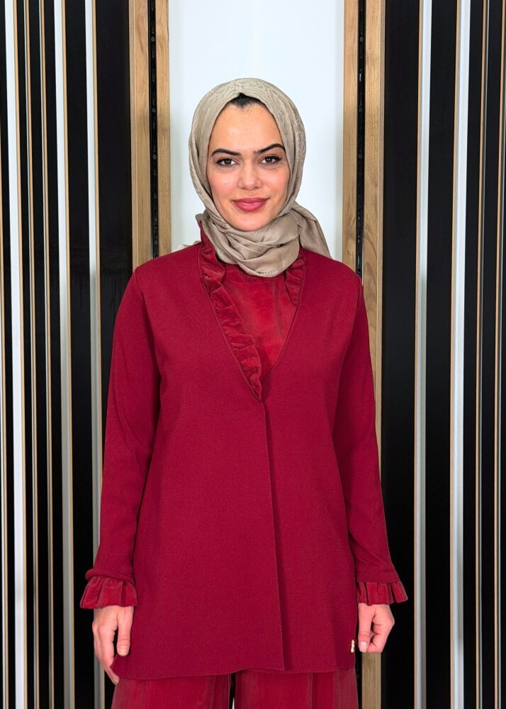 Miss Dalida Kolsuz Cupro Tunik Hırka Cherry - 3