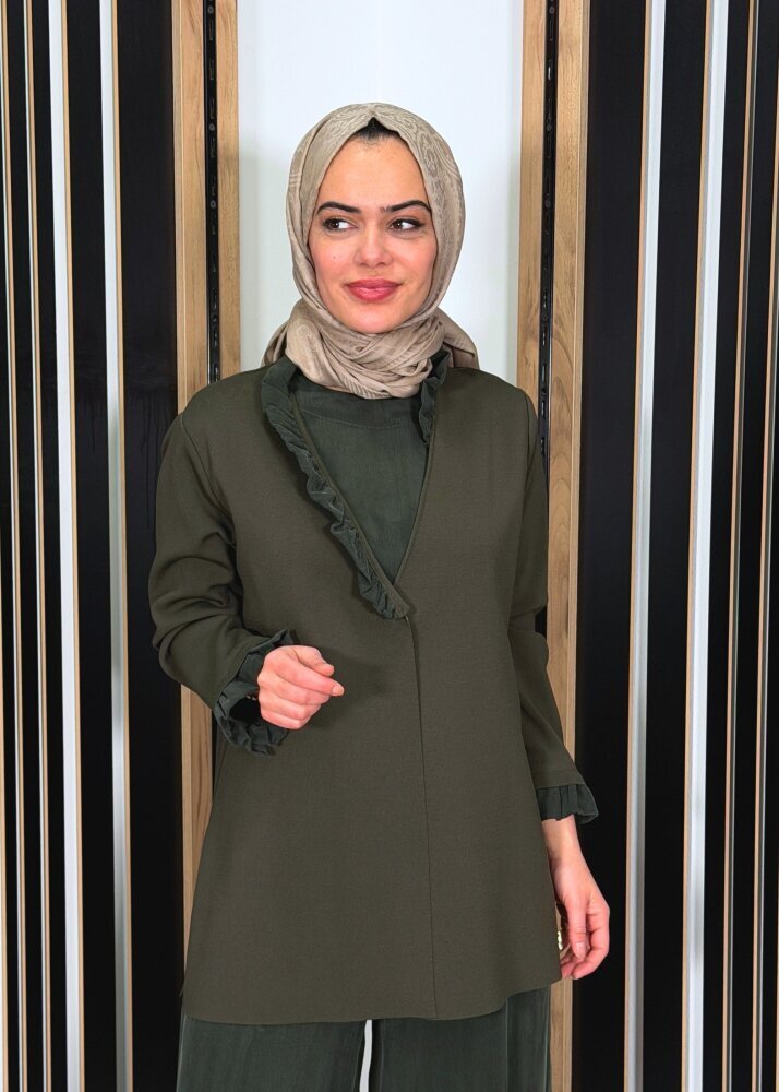 Miss Dalida Kolsuz Cupro Tunik Hırka KHAKİ (1)